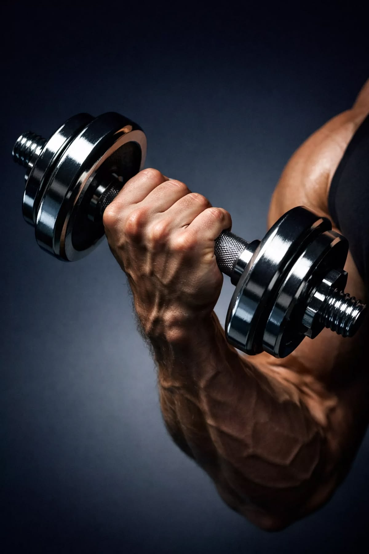Close-up of an arm curling a dumbbell