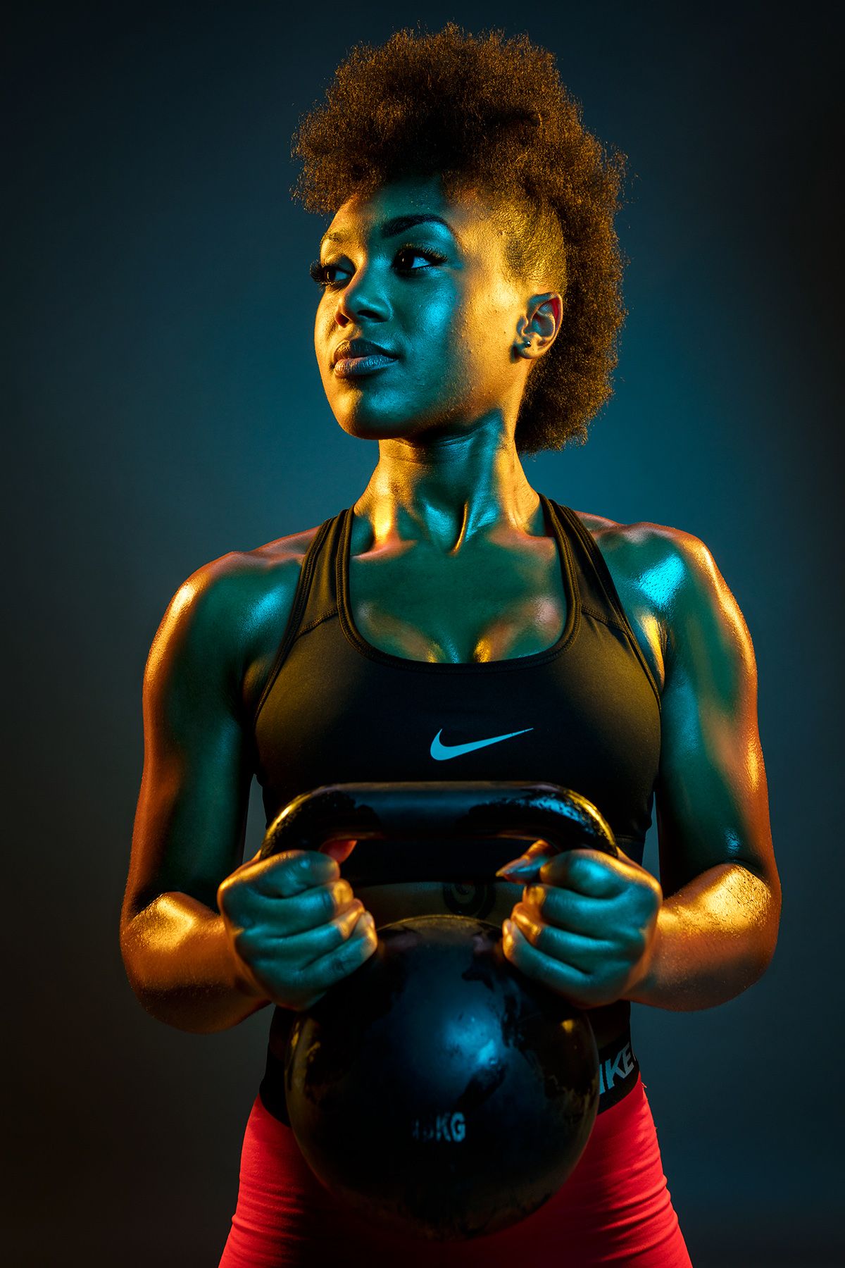 Athlete holding a kettlebell